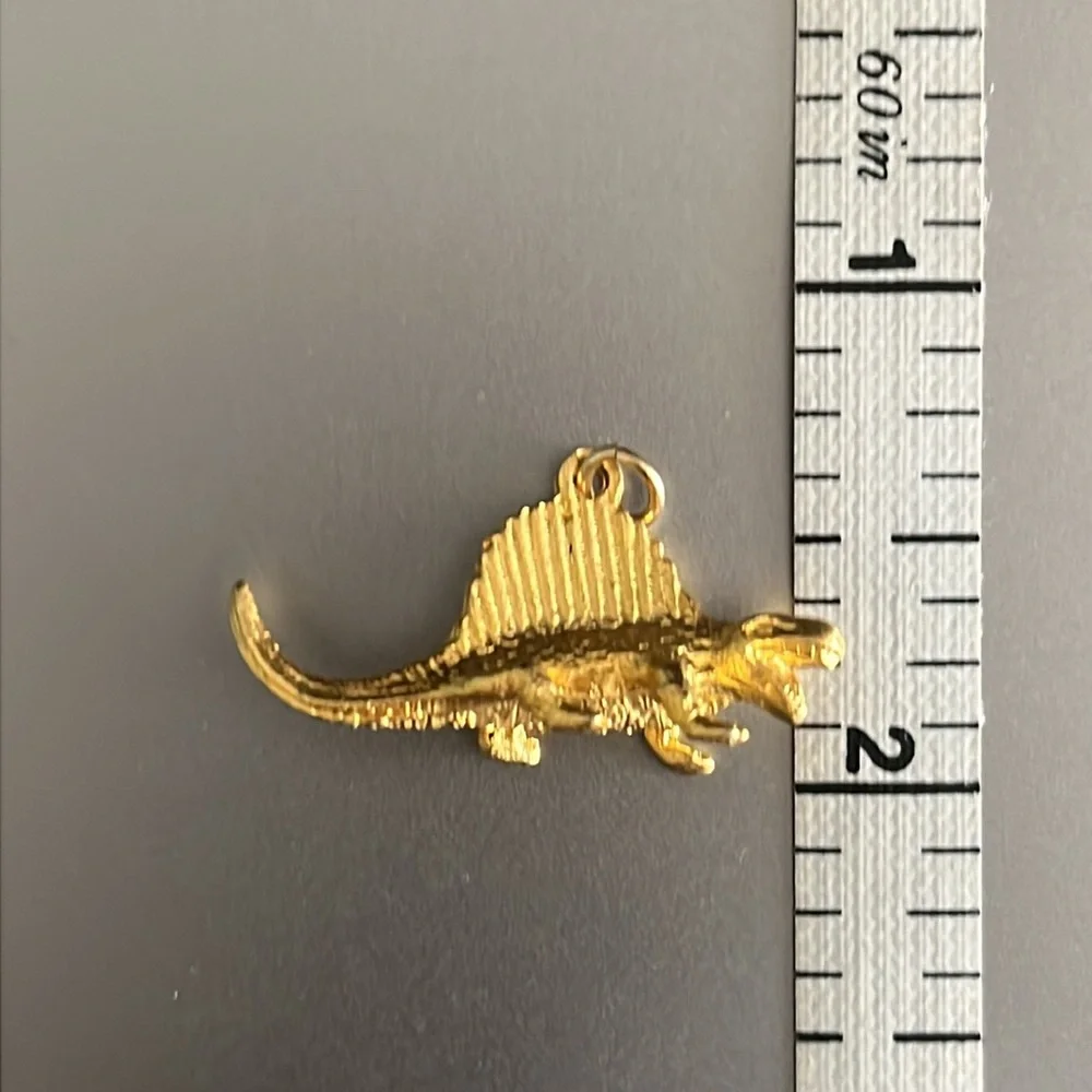 Shiny Gold Tone Dimetrodon Dinosaur Bracelet Charm, Necklace Pendant, Key Chain